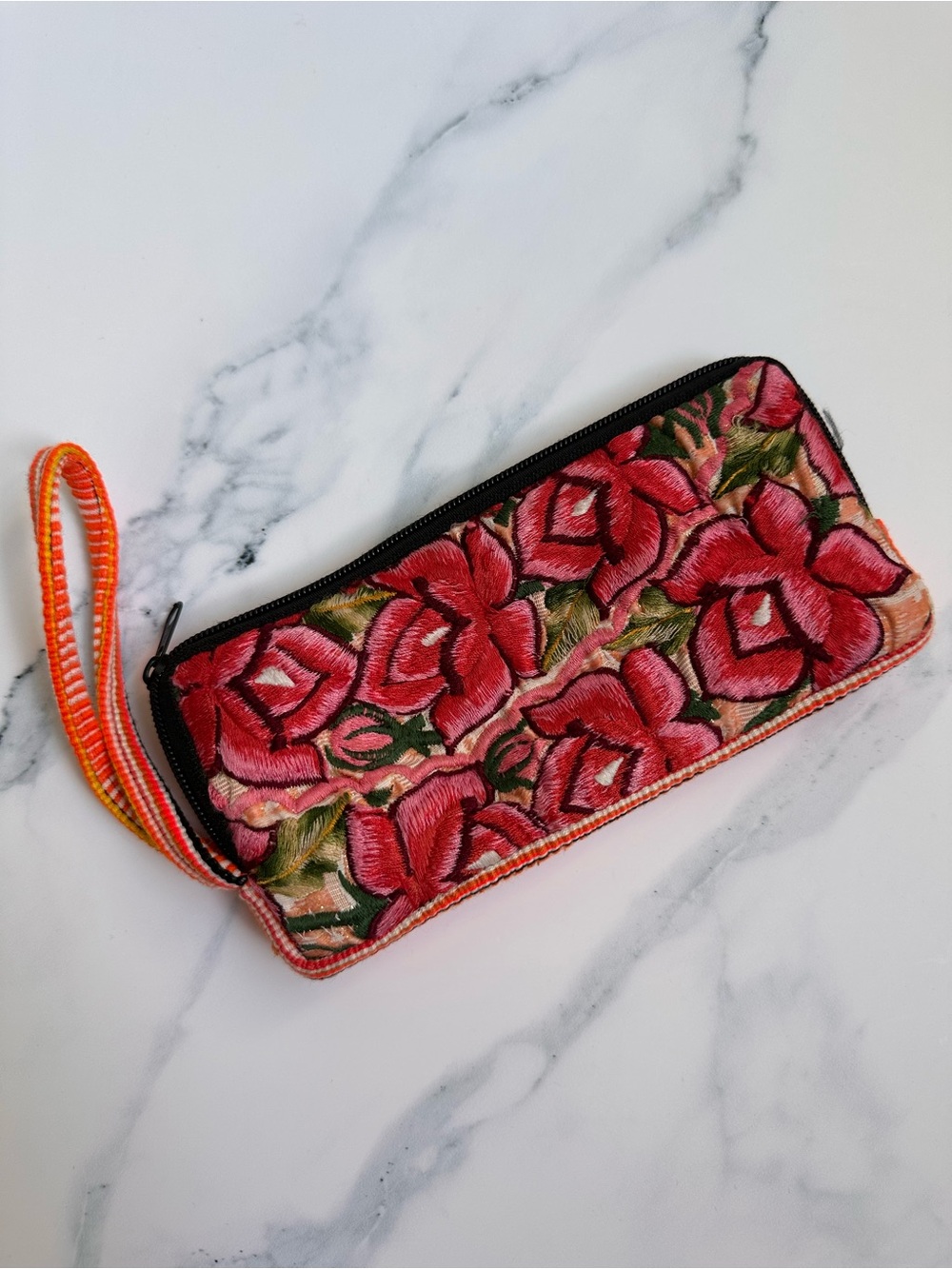 Floral Embroidered Wristlet Wallet Pouch